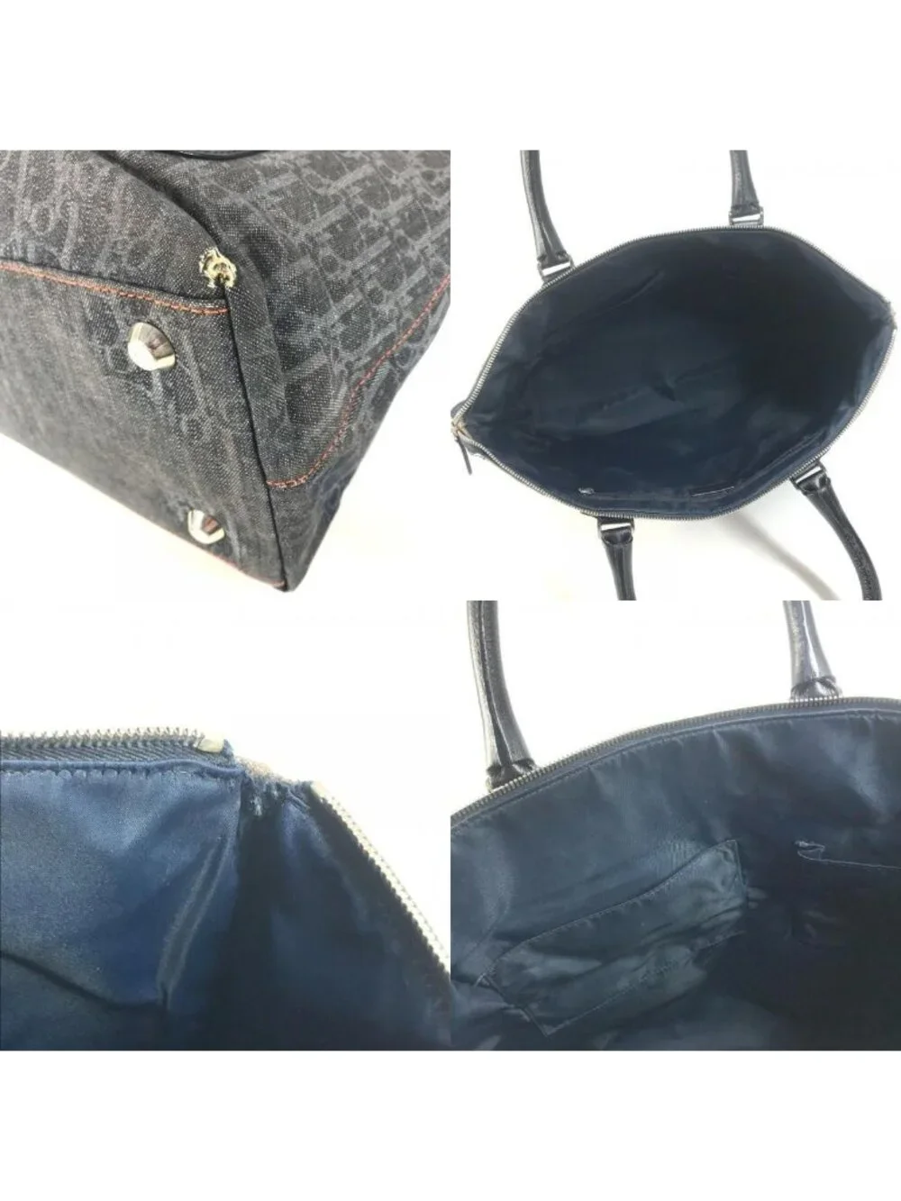 Dior Handbag Trotter Logo Denim Leather Blue